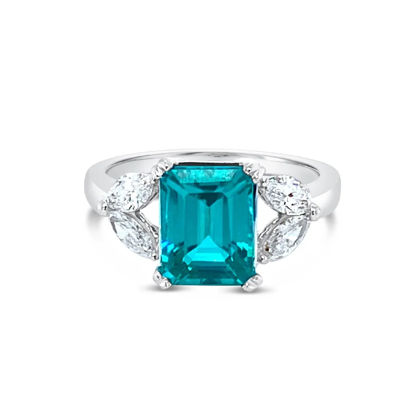 Handmade Wedding Bands-Paraiba & Marquise cut Diamonds Ring