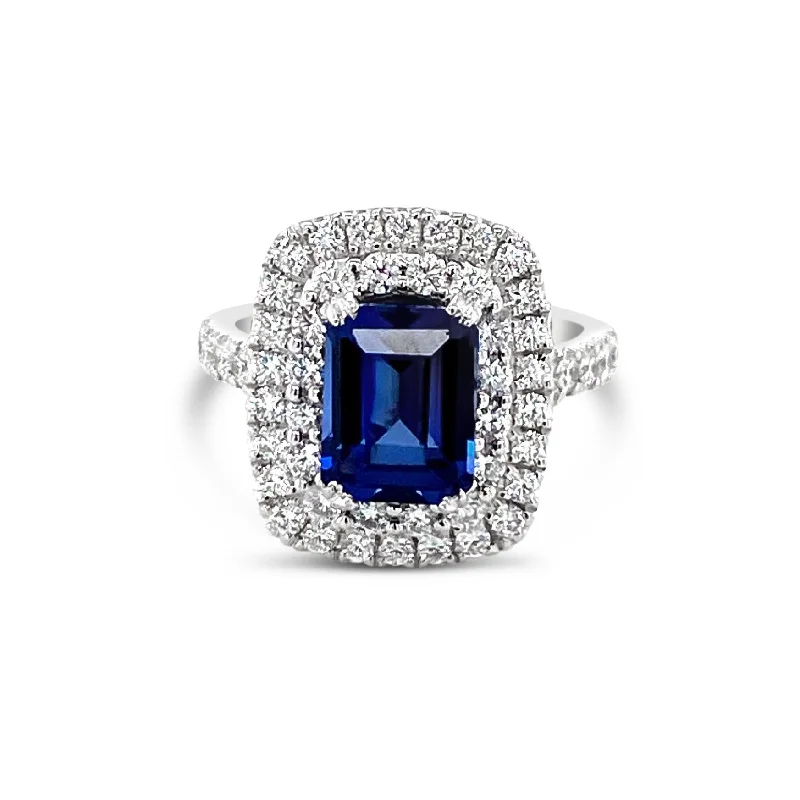 Women’s Vintage Wedding Rings-Double Halo Sapphire & Diamonds "Hermione" Ring