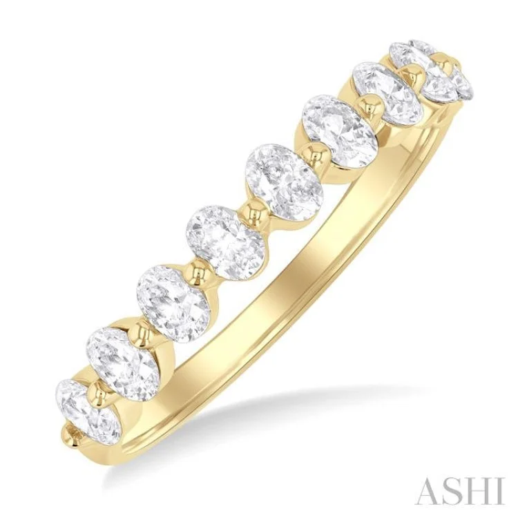 High-Quality Gold Engagement Rings-3/4 ctw Half Eternity Oval Cut Diamond Fashion Band in 14K Yellow Gold