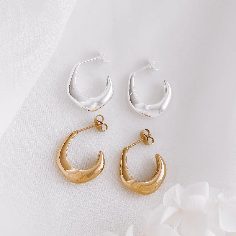 Modern Drop Stud Earrings-Mirabel - Gold or Silver Plated Stainless Steel Hoops