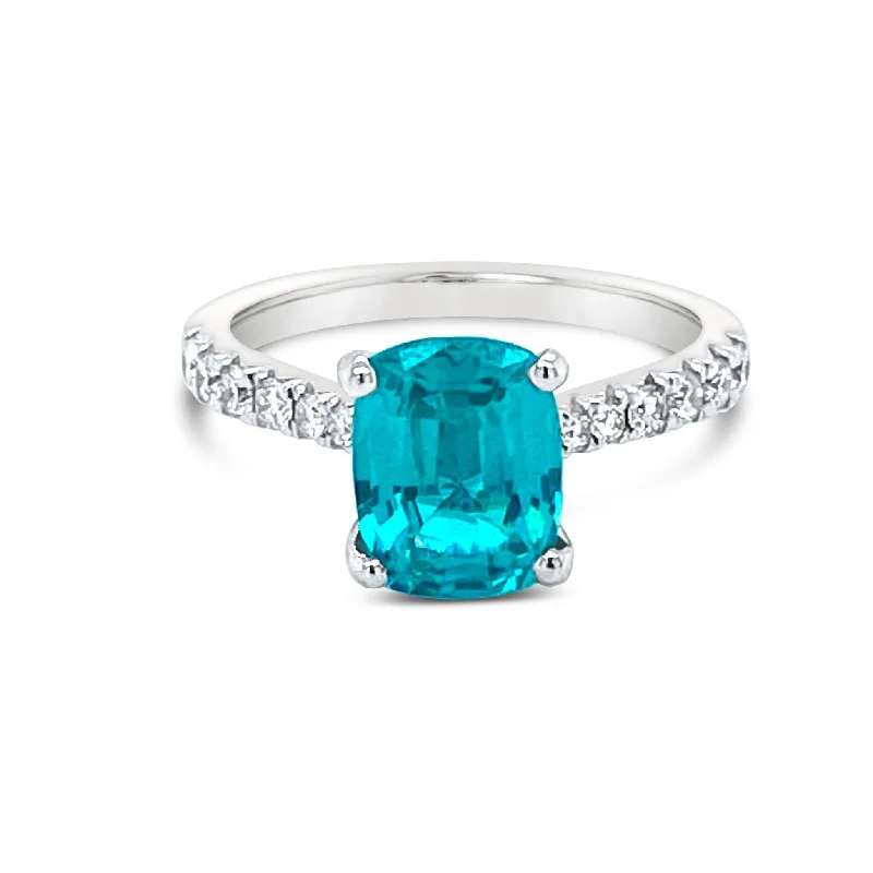 Men’s Personalized Wedding Bands-Cushion cut Paraiba & Brilliant cut Diamonds Ring