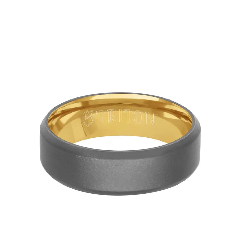 Wedding Bands with Engraving-7MM Tantalum Ring - 14k Gold Inside Sleeve and Matte Edge