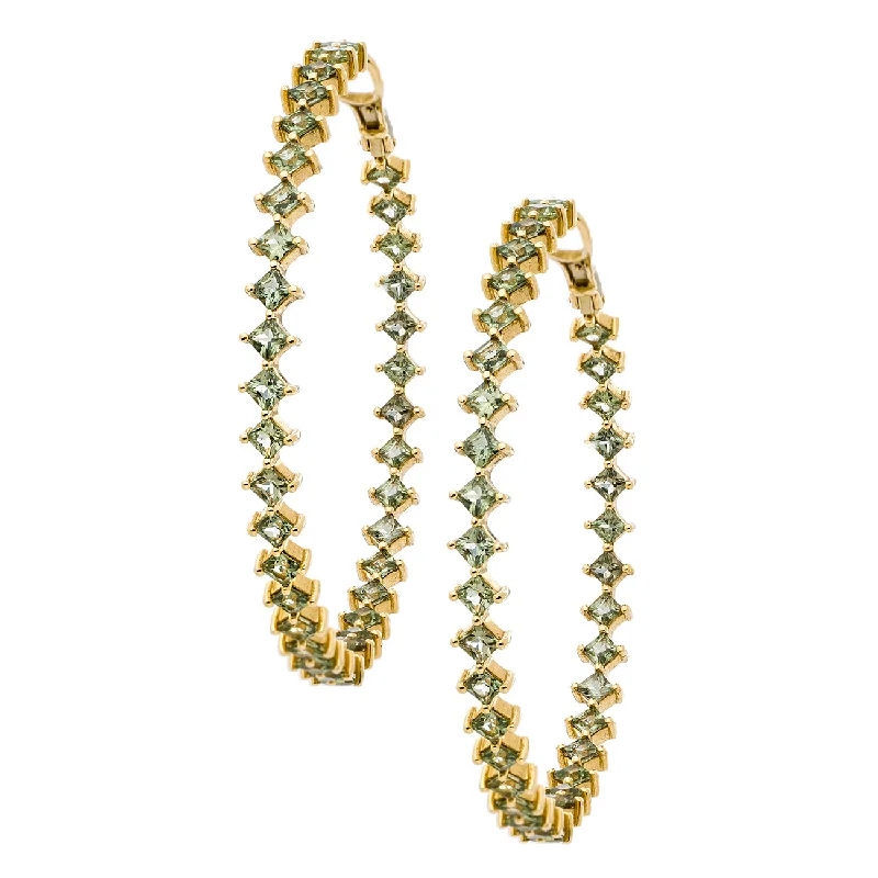 Classic Crystal Earrings-Jo Hoops Yellow Gold Green Sapphire