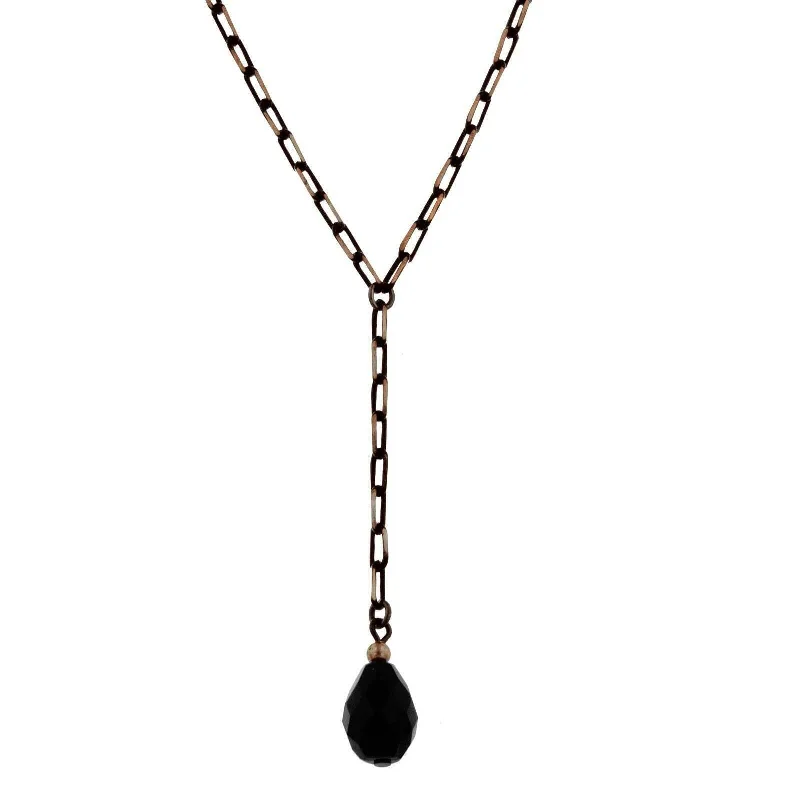 Designer Gold Necklaces-1928 Jewelry Eclipse Black And Gold Chain Briolette Y-Necklace 16" + 3" Extender