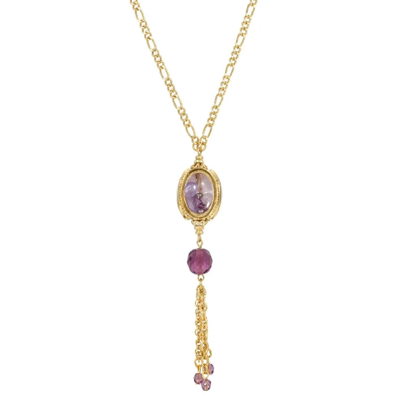 Zodiac Sign Necklaces-1928 Jewelry Amethyst Color Bead Drop Spinner Tassel Necklace 26"