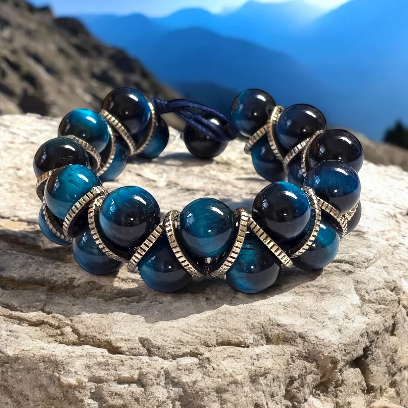 Unique Custom Beaded Bracelets for Women-The George Helix Blue Tiger's Eye Bracelet