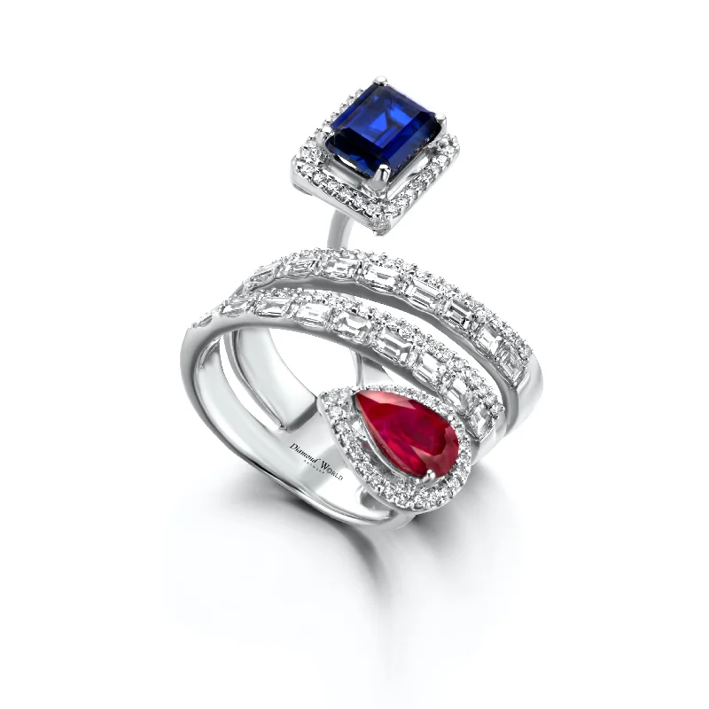 Sapphire Wedding Bands-Sapphire , Ruby & Diamonds "hug me " Ring