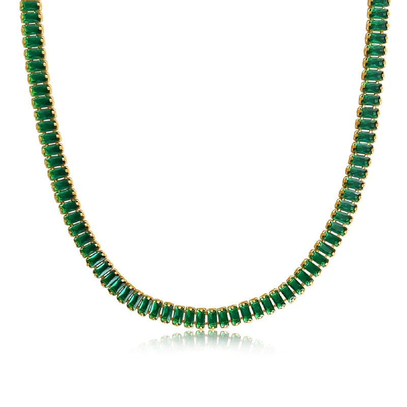 Women's Necklaces-Shayna Baguette Necklace - Emerald