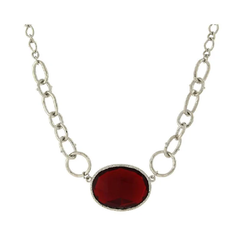 Natural Gemstone Necklaces-1928 Jewelry Ruby Red Faceted Oval Stone Pendant Necklace 16" + 3" Extender