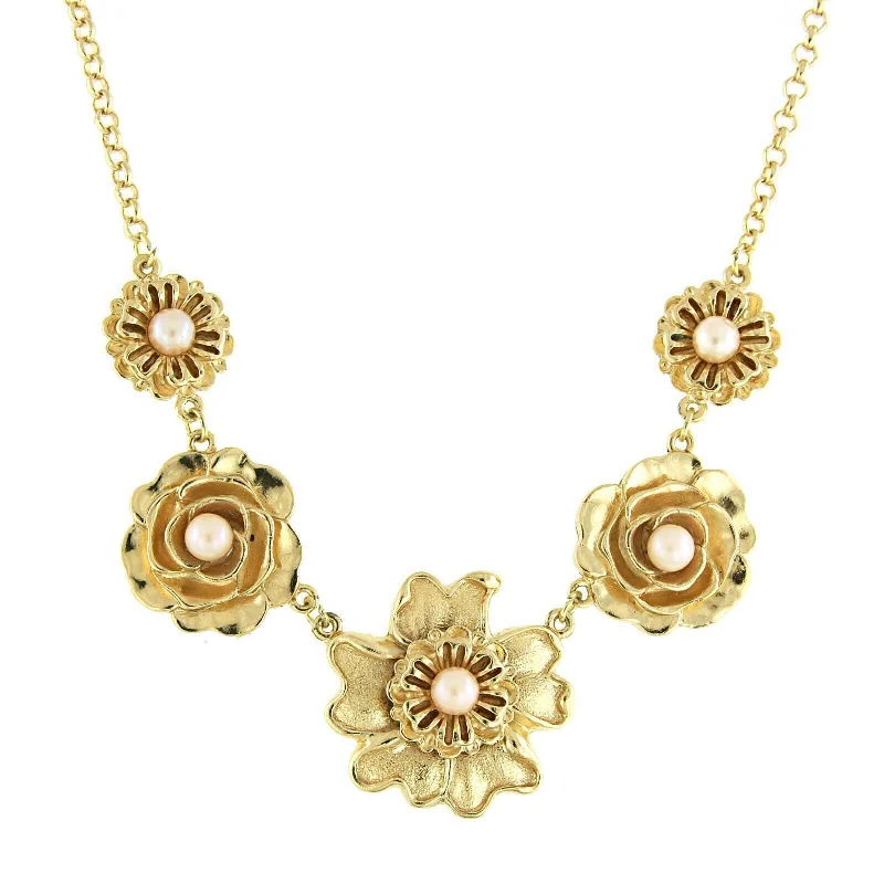 Luxury Diamond Necklaces-1928 Jewelry Rosabella Pink Faux Pearl Flower Collar Necklace 16" + 3" Extender