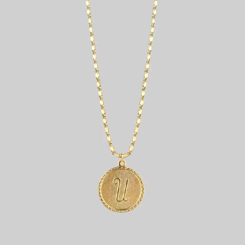 Minimalist Necklaces-Initial Medallion Gold Necklace (N - Z)