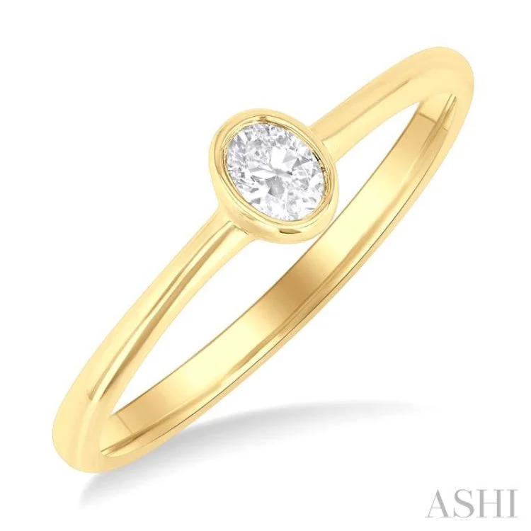 Affordable Promise Rings-1/6 ctw Petite Bezel Set Oval Cut Diamond Fashion Ring in 10K Yellow Gold