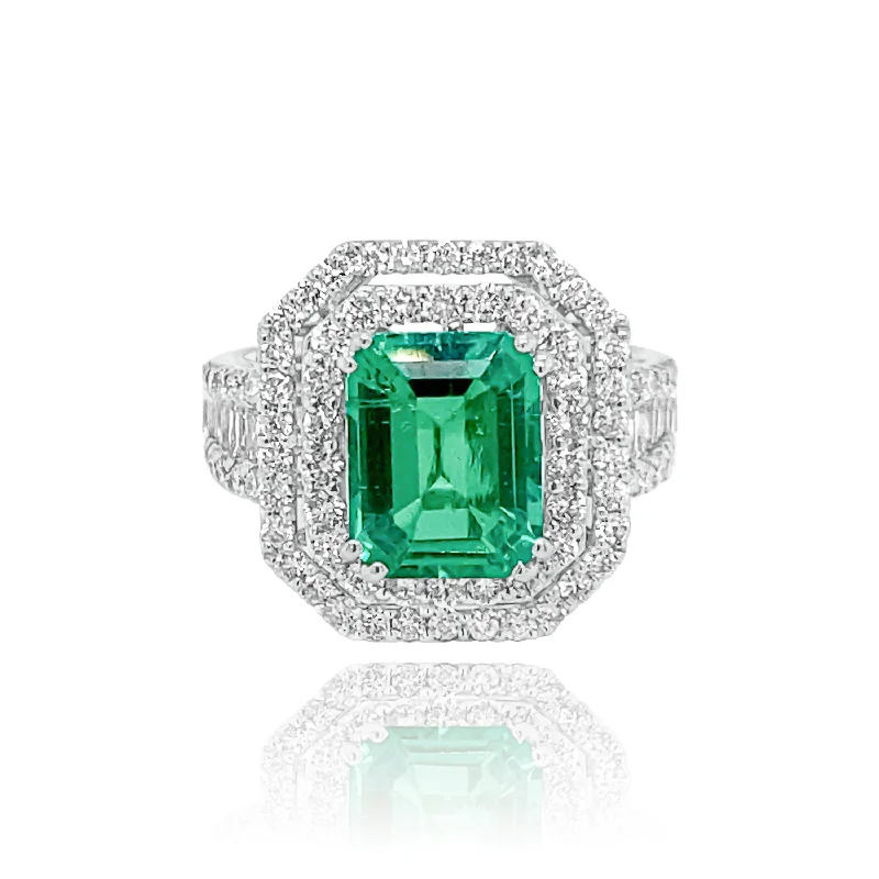 Birthstone Wedding Bands-DIAMONDS & EMERALD "ASTRID" RING.