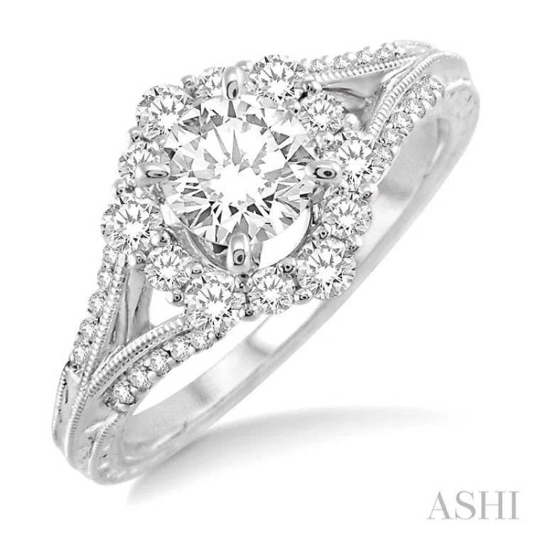 Matching Engagement Rings Sets-3/8 ctw Diamond Semi-Mount Engagement Ring in 14K White Gold