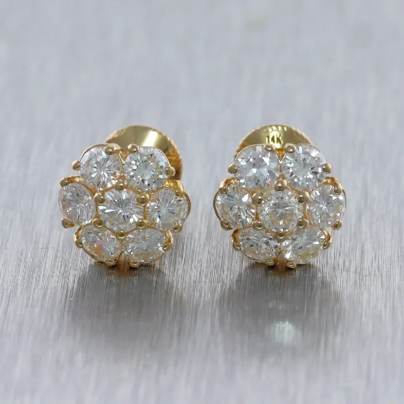 Custom Silver Drop Earrings-14k Yellow Gold 2.75ctw Diamond Cluster Stud Earrings