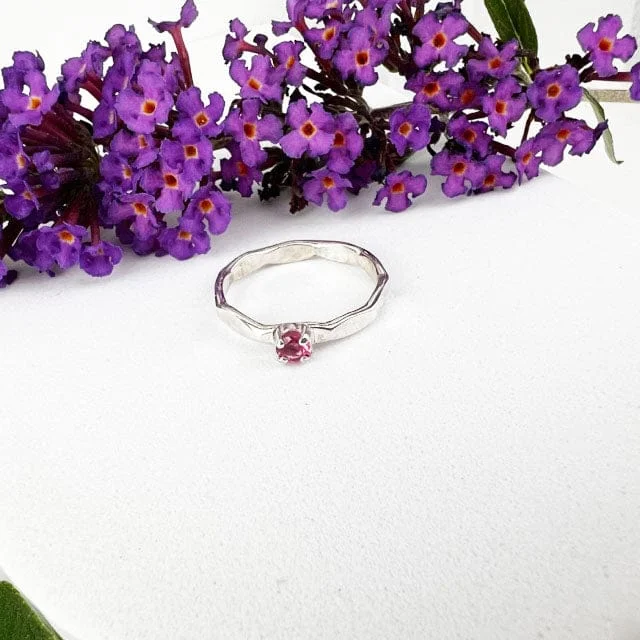 Custom Engraved Diamond Rings-Petite Pink Tourmaline Ring