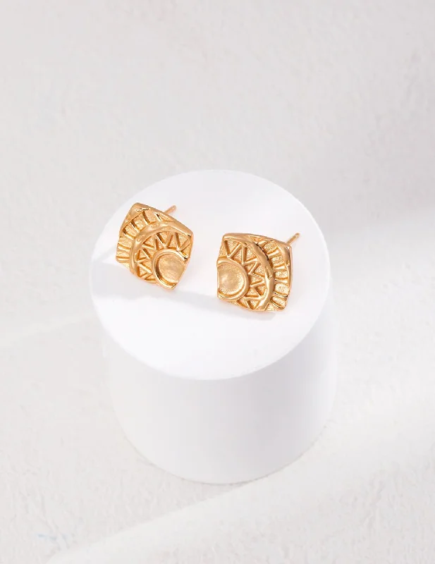 Colored Stone Hoop Earrings-Square Printed Stud Earrings