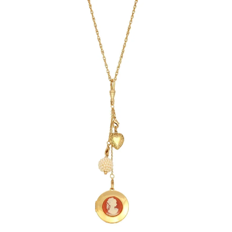 Personalized Gold-Plated Necklaces-1928 Jewelry Cameo Locket & Charms Necklace 32"