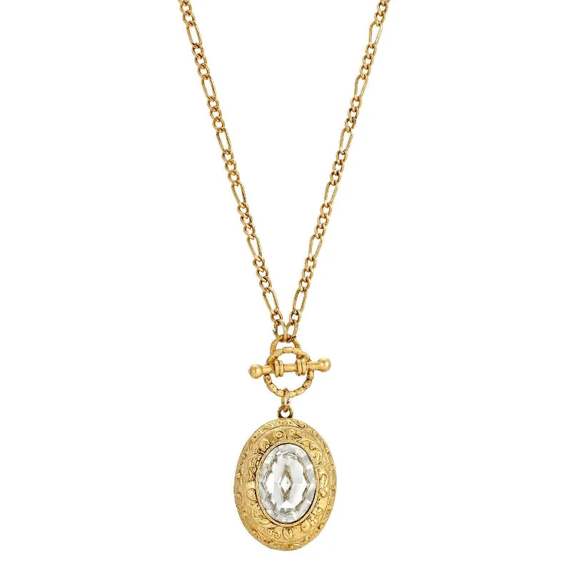 Gold Choker Necklaces-1928 Jewelry Oval Crystal Filigree Double Locket Necklace 30"