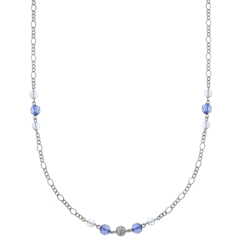 Natural Gemstone Necklaces-1928 Jewelry Blue Crystal And Filigree Bead Slim Long Necklace 42"