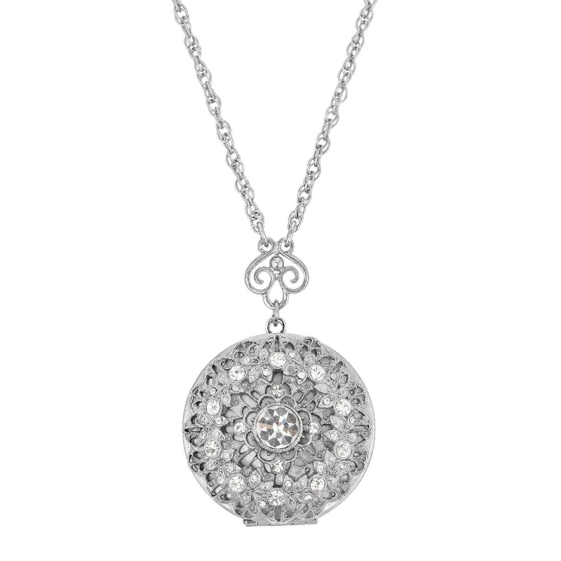 Designer Necklaces-1928 Jewelry Sol Crystal Round Locket Necklace 30"