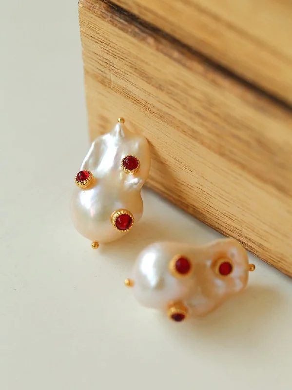 Long Crystal Earrings-Handcrafted Baroque Pearls Earrings-Red