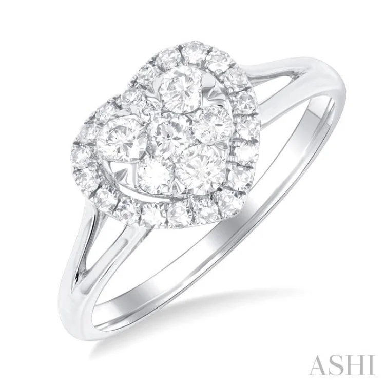 Fashionable Cocktail Rings-1/2 ctw Heart Shape Lovebright Round Cut Diamond Engagement Ring in 14K White Gold