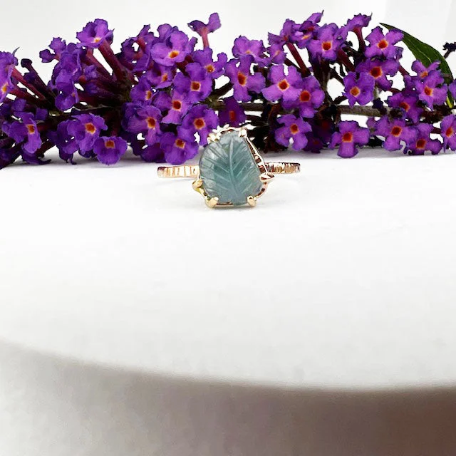 Custom Promise Rings for Women-14k Blue Tourmaline Leaf Ring