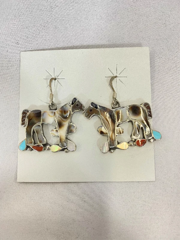 Classic Drop Earrings-Shell Turquoise Coral Inlay Horse Earrings