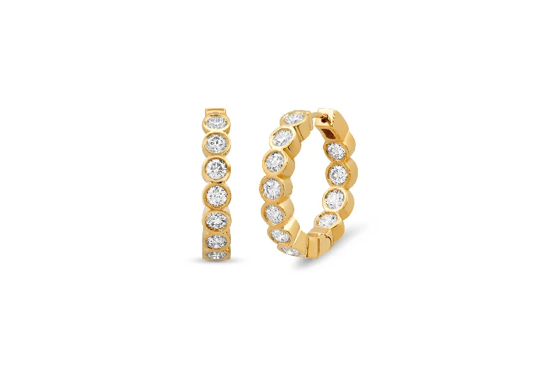 Triple Drop Earrings-Bezel Diamond Hoop Earrings