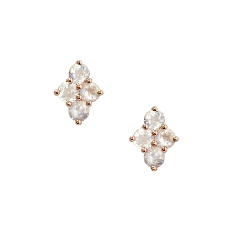 Shiny Gemstone Drop Earrings-Asher Studs Rose Gold Moonstone