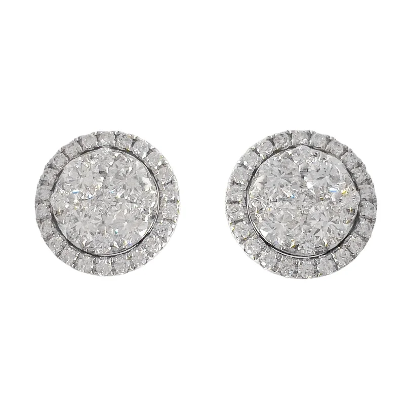 Fancy Drop Earrings-14k White Gold Diamond Cluster Halo Stud Earrings 1.75ctw G VS1