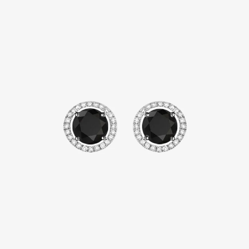 Transparent Earrings-Black and White Diamonds. Halo Gold Stud Earrings