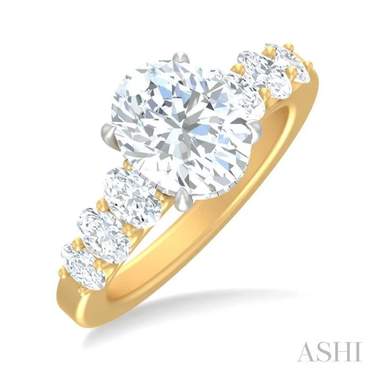 Custom Ring Sets for Couples-1 1/4 ctw Oval Shape Oval and Round Cut Diamond Semi Mount Engagement Ring in 14K Yellow and White Gold