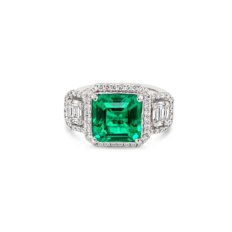 Elegant Engagement Rings-Radiant Shape Emerald & Diamonds "Luxury" Ring