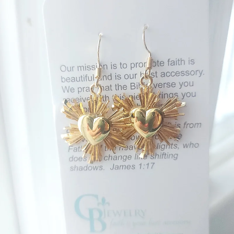 Golden Crystal Earrings-Beautiful Heart Earrings