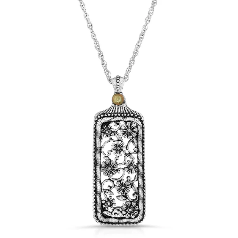 Modern Silver Necklaces-1928 Jewelry Pewter Flower Filigree Mirror Pendant Necklace 30"