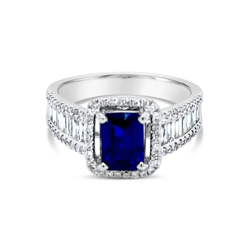 Customizable Engagement Ring Sets-Emerald cut Sapphire & Diamonds "Nina" Ring