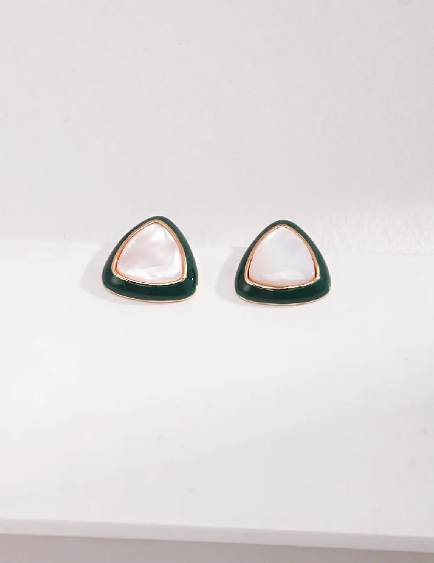 Stylish Pearl Drop Earrings-Mother of Pearl Green Triangular Earrings