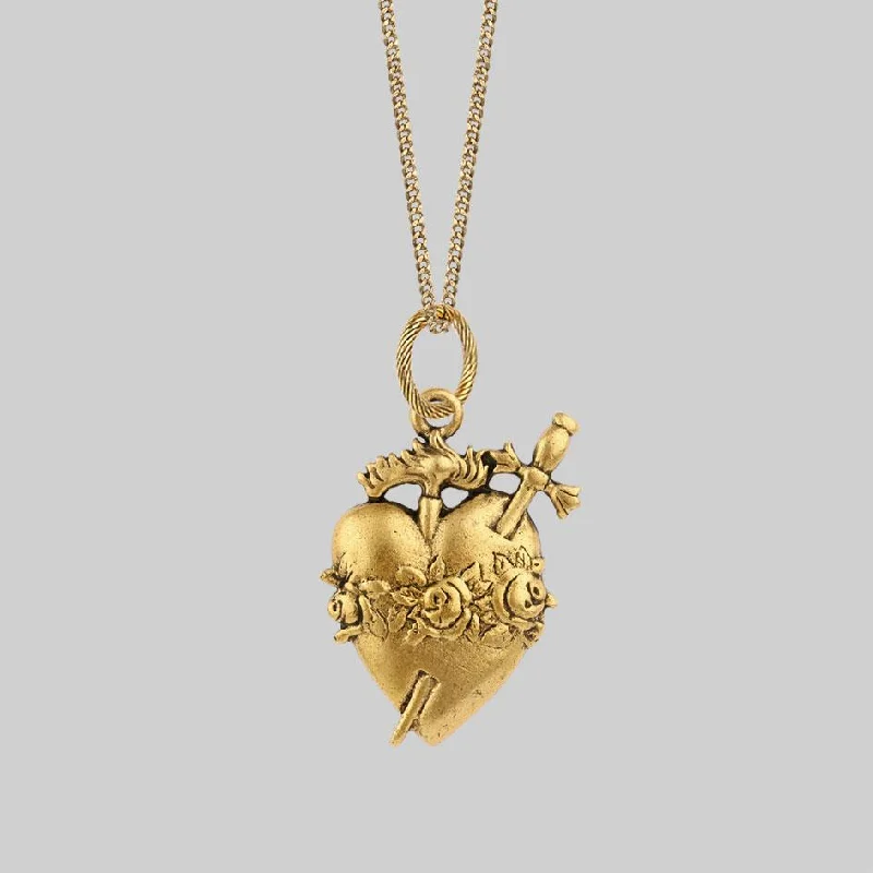 Personalized Necklaces-INFERNO. Sacred Heart Necklace - Gold