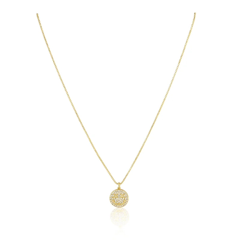 Luxury Diamond Necklaces-Smiley Pave Pendant Necklace