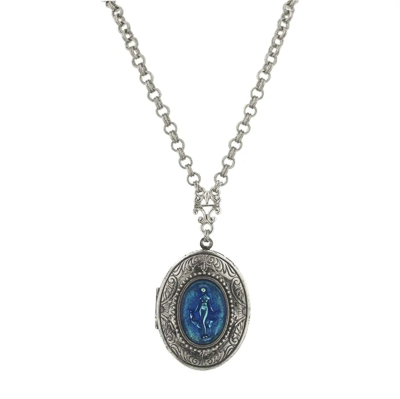 Layered Chain Necklaces-1928 Jewelry Montana Blue Roman Goddess Locket Necklace 32"