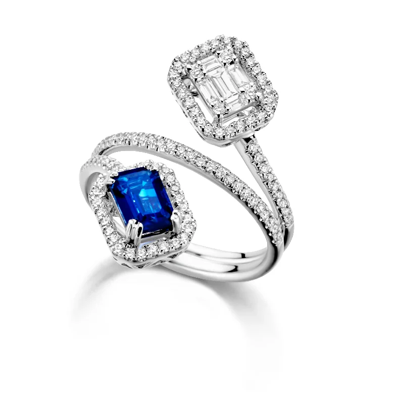 Wedding Rings with Personalized Engraving-Blue Sapphire & Diamonds "Sierra" " Ring