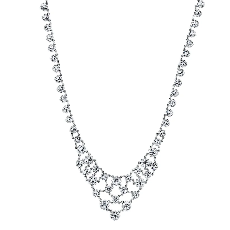 Art Deco Necklaces-1928 Bridal Austrian Clear Crystal Bib Interwoven Necklace 15" + 3" Extender