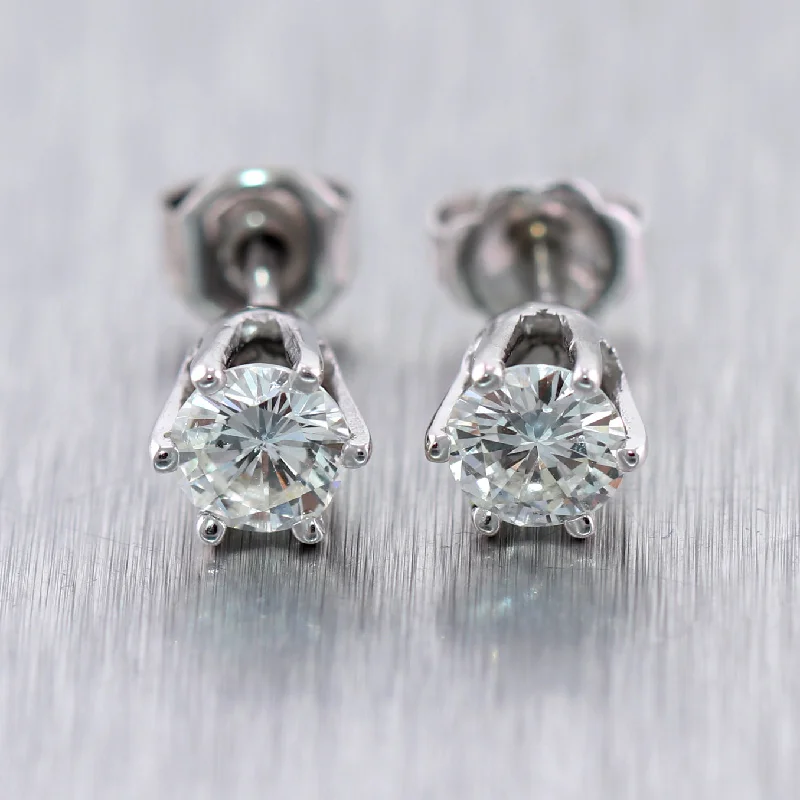 Geometric Gemstone Earrings-14k White Gold 1.00ctw Six Prong Diamond Stud Earrings