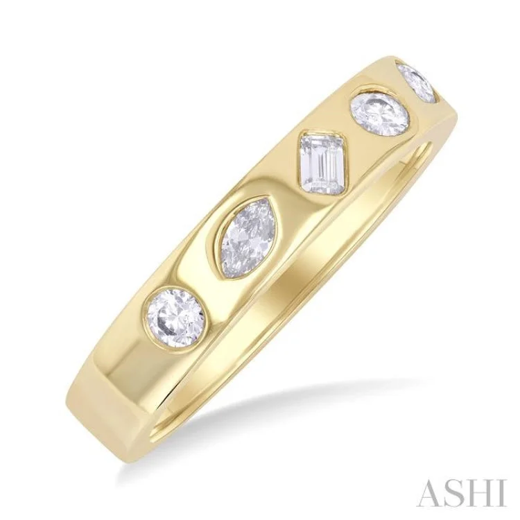 Matching Engagement Rings Sets-3/8 ctw Mixed Shape Diamond Cut Fashion Band in 14K Yellow Gold