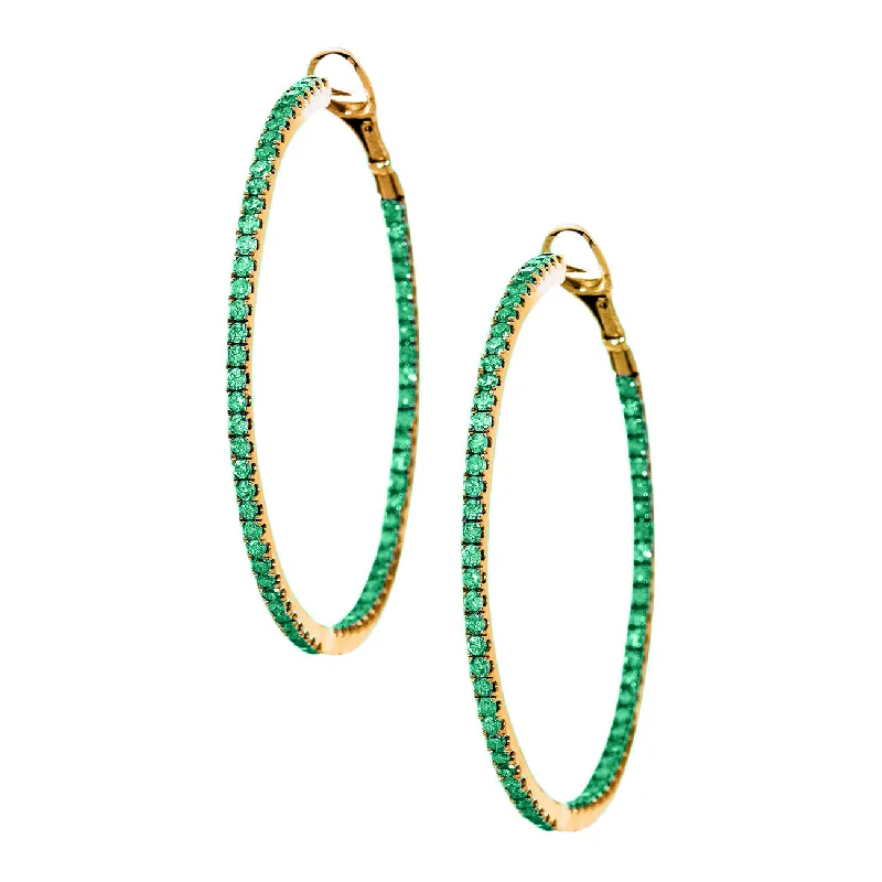 Simple Gold Earrings-Mary Hoops Yellow Gold Emerald 1.5mm