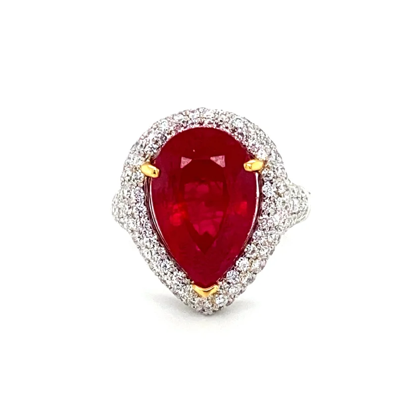 Custom Birthstone Promise Rings-Pear shape Ruby & Pavé set Diamonds "Grace" Ring