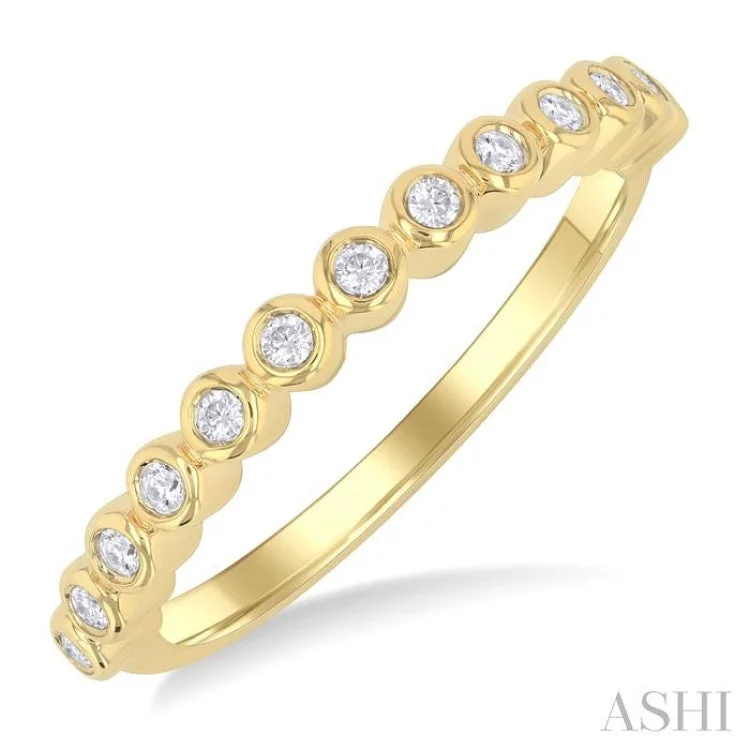 Gold Wedding Ring Sets-1/6 ctw Half Eternity Bezel Set Round Cut Diamond Fashion Band in 10K Yellow Gold