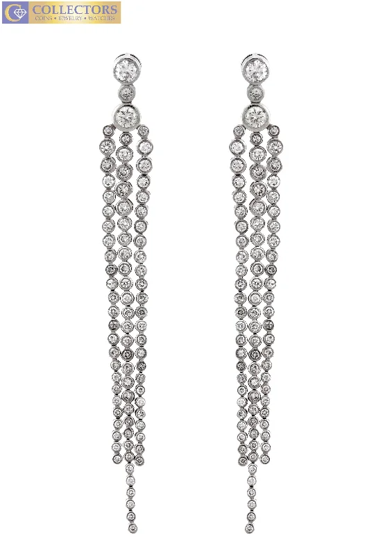 Dainty Gold Earrings-Lovely Ladies 14K White Gold 5.58ctw Diamond Drop Dangling Stiletto Earrings